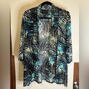 Frank Lyman Design Women’s Sz 14 Tropical Stretch Nylon Open Front Cardigan